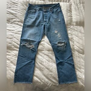 Levi's 501 Blue Skinny Jeans with Distressed Details
